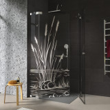 Douchecabine glazen hoekinstap met motief RIET 209