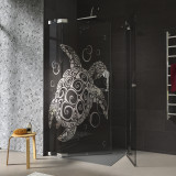 Douchecabine glazen hoekinstap met motief SCHILD KRUIS 209