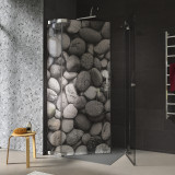 Douchecabine glazen hoekinstap met motief STENEN 209