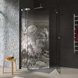 Douchecabine glazen hoekinstap met motief VISSEN 3/209