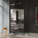 Douchecabine glazen hoekinstap met motief VUURTOREN 2/209