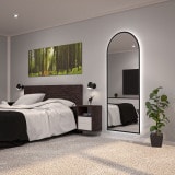 LED-spiegel met boog zwarte lijst gedeeltelijk gelakt F649L4BTL