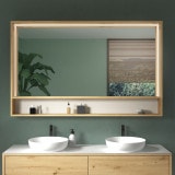 Spiegel met houten lijst, verlichting en plank - Madera 11