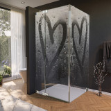 Glas douchecabine deur met zijpaneel met motief HART 210