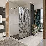 Glazen scheidingswand douche Satinato met zwarte opdruk FRAME FLORA 1