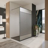 Glazen scheidingswand douche Satinato met zwarte print FRAME SQUARES 2