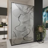 Glazen scheidingswand douche Satinatoglas met zwarte opdruk FRAME CHAOS
