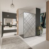 Glazen scheidingswand douche Satinatoglas met zwarte opdruk FRAME CROSSLINES Glazen scheidingswand douche Satinatoglas met zwarte opdruk FRAME CROSSLINES