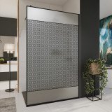 Glazen scheidingswand douche Satinatoglas met zwarte print FRAME SQUARES 3