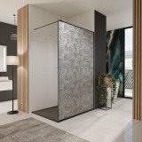 Glazen scheidingswand douche Satinatoglas met zwarte print FRAME VORTEX