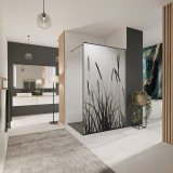 Glazen scheidingswand douche satijnglas met zwarte opdruk FRAME KORNFELD