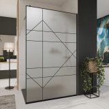 Glazen scheidingswand douche van satinaatglas met zwarte opdruk FRAME RAUTE Glazen scheidingswand douche van satinaatglas met zwarte opdruk FRAME RAUTE