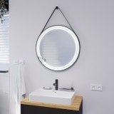 Ronde LED-spiegel met riem zwart DIONE 2R