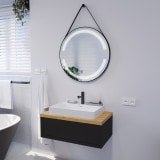Ronde LED-spiegel met riem zwart OPHELIA 2R