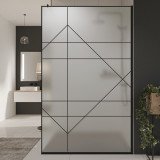 Glazen scheidingswand douche van satinaatglas met zwarte opdruk FRAME RAUTE Glazen scheidingswand douche van satinaatglas met zwarte opdruk FRAME RAUTE