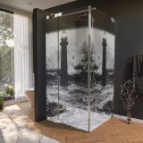 Glas douchecabine deur zijdelings met motief VUURTOREN 2/210