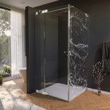 Glas douchecabine deur met zijpaneel met decor WATER 4/210