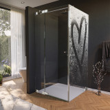 Glas douchecabine deur met zijpaneel met motief HART 210