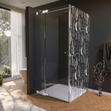 Glas douchecabine deur met zijpaneel met motief ZEEGRAS 210