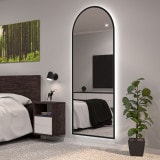 LED-spiegel met boog zwarte lijst gedeeltelijk gelakt F649L4BTL